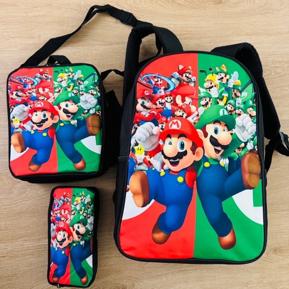 Nintendo Kids Backpack Set - Black, Red, and Green